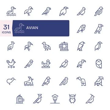 35 PIXEL Perfect Retina Ready Vector Icons for Avian in elegant Regular Lin.. Stock Illustration