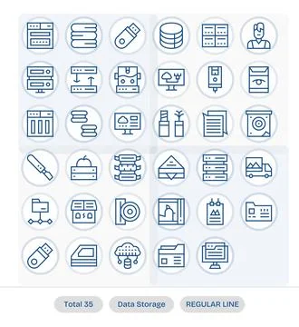 35 PIXEL Perfect Vector Icons themed around Data Storage in High Resolution.. 스톡 일러스트