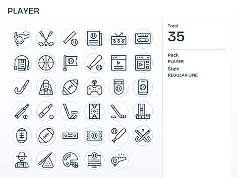 35 Regular Line Display Perfect 128x128 Vector Icons from Player Suite Stock Illustration