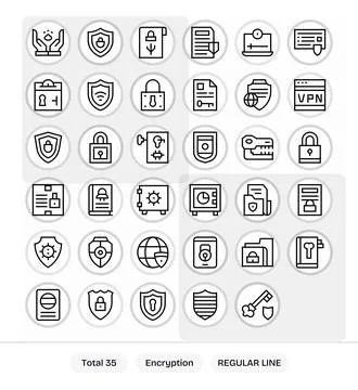 35 Regular Line Display Perfect 128x128 Vector Icons from Encryption Suite Stock Illustration