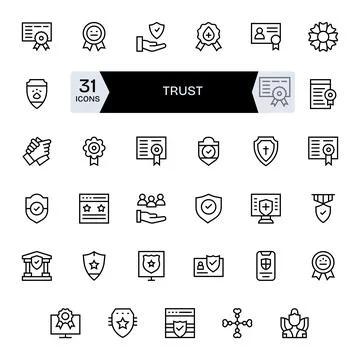 35 Regular Line Editable 128x128 Vector Icons from Trust Suite Stock Illustration