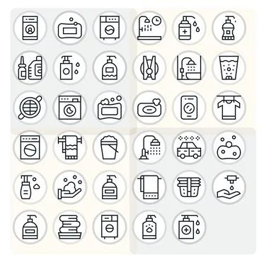 35 Regular Line Editable Designs for Wash 256x256 Vector Icons Stock Illustration