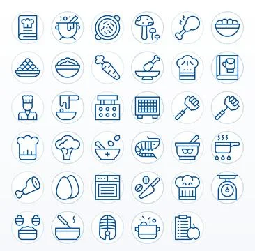 35 Regular Line Editable Designs for Recipe 256x256 Vector Icons Stock Illustration