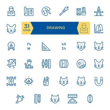 35 Regular Line Editable Designs for Drawing Retina Ready Vector Icons Stock Illustration