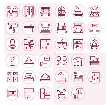 35 Regular Line Editable Vector Icons crafted for Furniture Retina Ready ap.. Stock Illustration
