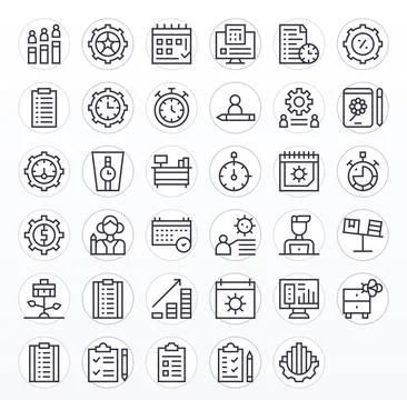 35 Regular Line Grid Fitted High Resolution Vector Icons from Productivity .. Stockillustratie