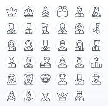 35 Regular Line Grid Fitted Vector Icons for Leader Graphics Illustrazione stock