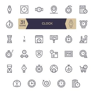 35 Regular Line Grid Fitted Designs for Clock 64x64 Vector Icons Stock Illustration