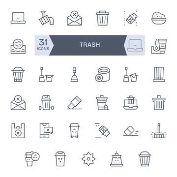 35 Regular Line Grid Fitted Vector Icons crafted for Trash 256x256 applicatio Stock Illustration