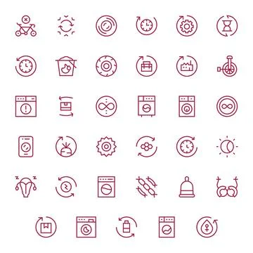 35 Regular Line Pixel Aligned Vectors for Cycle Theme Stock Illustration