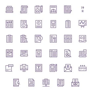 35 Regular Line Pixel Aligned Vectors for Report Theme Stock Illustration