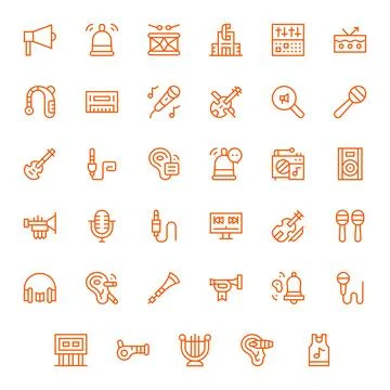 35 Regular Line Pixel Aligned Vectors for Sound Theme Stockillustratie