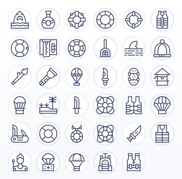 35 Regular Line Pixel Aligned Designs for Survival 256x256 Vector Icons Stock Illustration