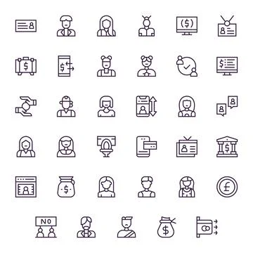 35 Regular Line Pixel Aligned Vector Icons crafted for Account 256x256 appl.. Stock Illustration