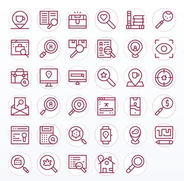 35 Regular Line Pixel Optimized Designs for Find 256x256 Vector Icons Stock Illustration