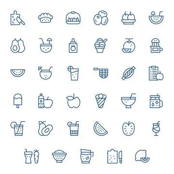 35 Regular Line Pixel Optimized Vector Icons tailored for Fruit 128x128 int.. Illustrazione stock