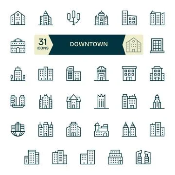 35 Regular Line Pixel Optimized Vectors for Downtown Theme Illustrazione stock