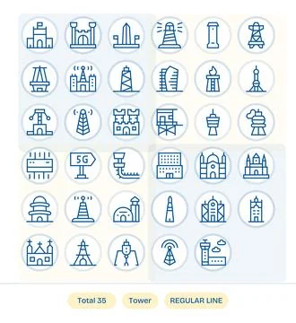 35 Regular Line Pixel Optimized Vector Icons for Tower Graphics イラスト素材
