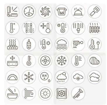 35 Regular Line PIXEL Perfect Vector Icons for Temperature Graphics Illustrazione stock