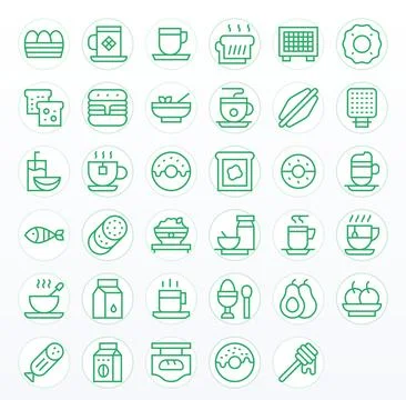 35 Regular Line PIXEL Perfect Designs for Breakfast High Resolution Vector .. Stock-Illustration