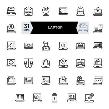 35 Regular Line PIXEL Perfect Vectors for Laptop Theme Illustrazione stock