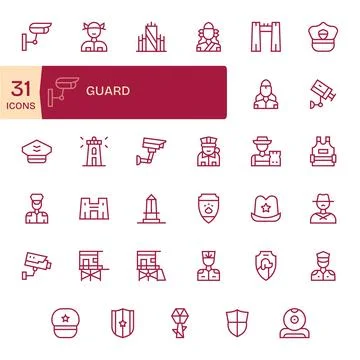 35 Regular Line PIXEL Perfect Vector Icons tailored for Guard 128x128 interfa Stock Illustration
