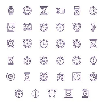35 Regular Line Vector Icons for Chronometer in crisp 256x256 Display Perfe.. Stock Illustration
