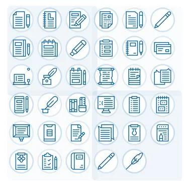 35 Regular Line Vector Icons for Notepad in crisp 64x64 Pixel Optimized res.. Stock Illustration