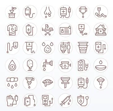 35 Regular Line Vector Icons designed for Drip in Retina Ready Display Perf.. Stock Illustration