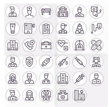 35 Regular Line Vector Icons from Nurse in High Resolution Editable Quality Stock Illustration