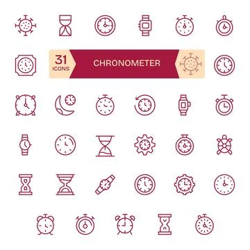 35 Regular Line Vector Icons designed for Chronometer in High Resolution Di.. Stock Illustration