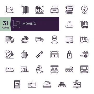 35 Regular Line Vector Icons designed for Moving in 256x256 Pixel Optimized.. Stock Illustration