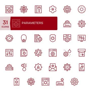 35 Regular Line Vector Icons from Parameters in 256x256 Display Perfect Quali Stock Illustration