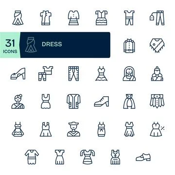 35 Regular Line Vector Icons designed for Dress in 128x128 Pixel Optimized .. Stock Illustration