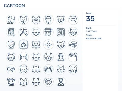 35 Regular Line Vector Icons designed for Cartoon in 64x64 Editable format Stock Illustration
