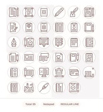 35 Regular Line Vector Icons from Notepad in 256x256 Detail Enhanced Quality Stock Illustration