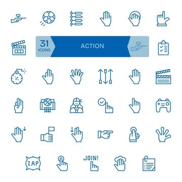 35 Regular Line Vector Icons for Action in crisp High Resolution Grid Fitte.. Stock Illustration
