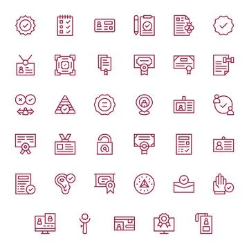 35 Retina Ready Regular Line Vector Icons for Verification with Grid Fitted.. イラスト素材