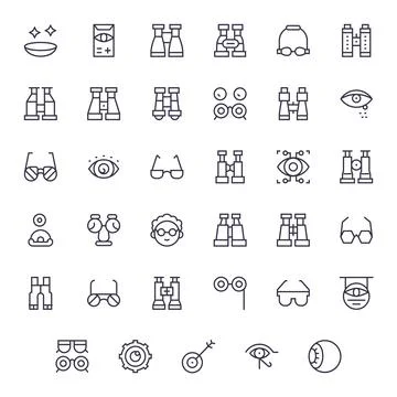35 Retina Ready Regular Line Vector Icons for Vision with Pixel Optimized p.. 스톡 일러스트