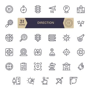 35 Retina Ready Regular Line Vector Icons optimized for Direction Grid Fitt.. Stock Illustration