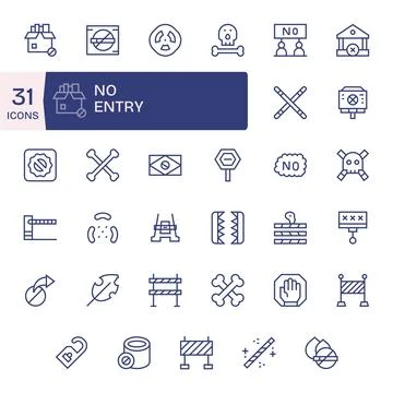 35 Retina Ready Regular Line Vector Icons for No Entry with Editable precisio Stock Illustration