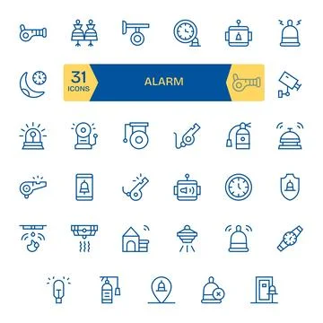 35 Retina Ready Regular Line Vector Icons optimized for Alarm Pixel Optimiz.. Stock Illustration