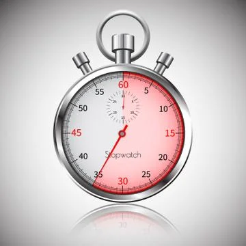 35 seconds. Silver realistic stopwatch with reflection. Vector. Stock Illustration