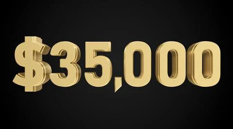 35 thousand dollars 3D gold, 3D numbers Stock Illustration