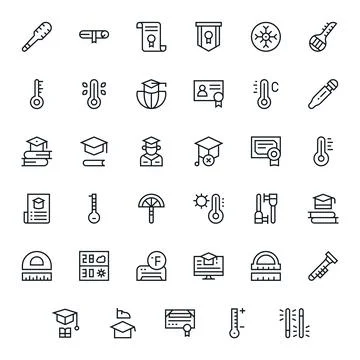 35 Vector Icons for Degree featuring 128x128 Editable Regular Line Graphics Stock Illustration