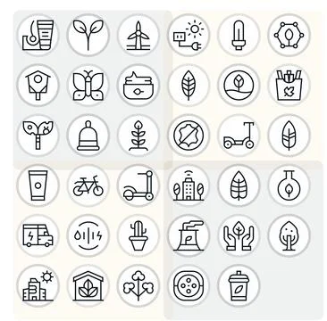 35 Vector Icons for EcoFriendly optimized in Pixel Aligned 64x64 Regular Li.. Stock Illustration