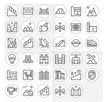35 Vector Icons for Elevation optimized in Pixel Optimized 128x128 Regular .. Stock Illustration
