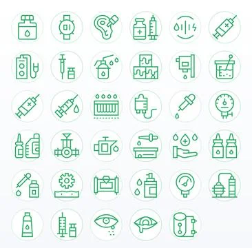 35 Vector Icons for Fluid featuring Retina Ready Editable Regular Line Graphi Stock Illustration