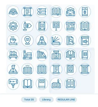 35 Vector Icons inspired by Library in Detail Enhanced 128x128 Regular Line.. Stock Illustration