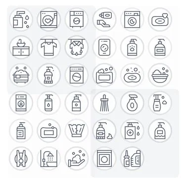 35 Vector Icons inspired by Wash in Editable 256x256 Regular Line quality Stock Illustration